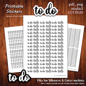 Planner To do - Printable Stickers Collection Planner Cut A4 Letter Stickers Planning Scrapbook Print Cut File Silhouette Cameo Cricut