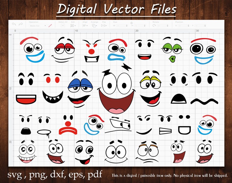 Funny Faces Svg Eyes Silhouette Emotion Bundle Sticker Vector Emoji Cut Decal Cartoon Design Print Gift Feeling Cameo Expression Cricut File image 1