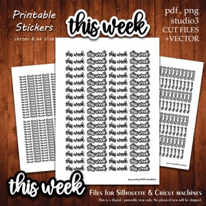 Planner This Week - Printable Stickers Collection Planner Cut A4 Letter Stickers Planning Scrapbook Print Cut File Silhouette Cameo Cricut