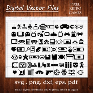 Iconos de píxeles Paquete de jugador Svg Silueta Pegatinas Juegos retro Vector Corte Calcomanía Controlador Imprimir archivo Silueta Cargando archivos Cameo Cricut