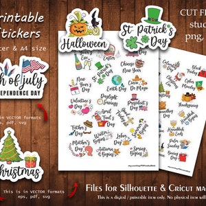 Printable Holiday Planner Stickers, Holidays Icons Planner Stickers,  Holiday Script Word Stickers for Planner, Calendar, Journal or Notebook 
