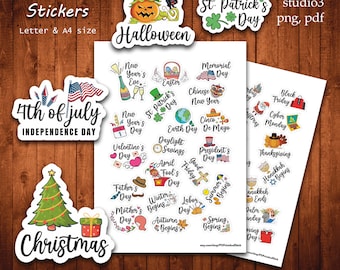 Yearly USA Holidays Sticker - Printable Stickers Collection Planner Cut A4 Letter Planning Scrapbook Print Cut Files Silhouette Cameo Cricut