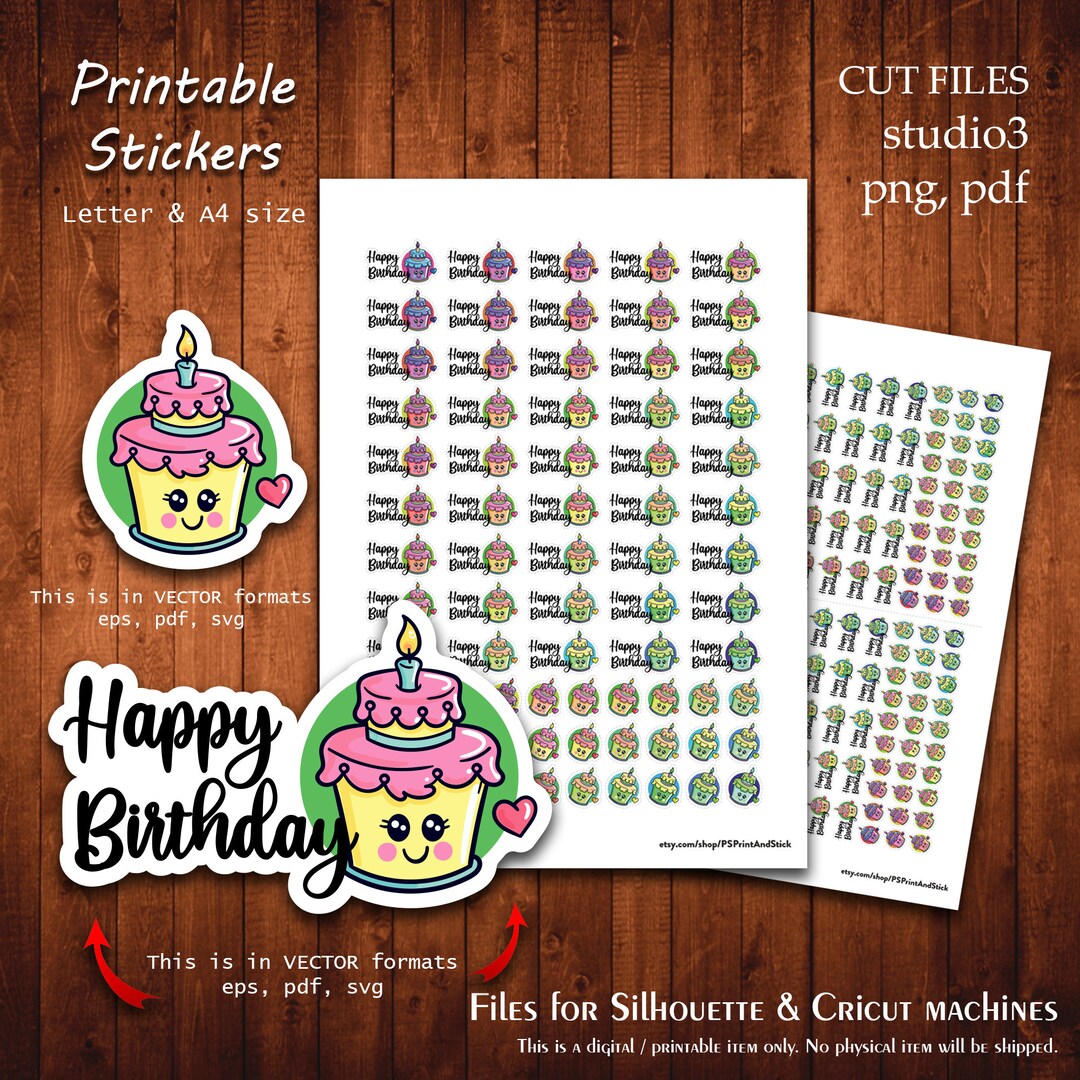 Happy Birthday Kawaii 2 Printable Vector Downloads Stickers Collection ...