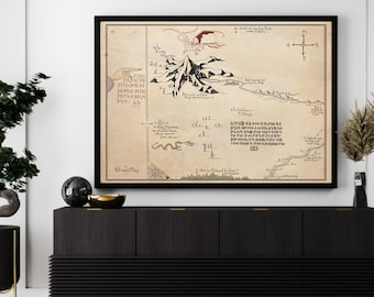 Lonely Mountain Fantasy Map Poster – Von Tolkien inspirierte Mittelerde-Wandkunst – Vintage High Fantasy Dekoration für Hobbit-Fans