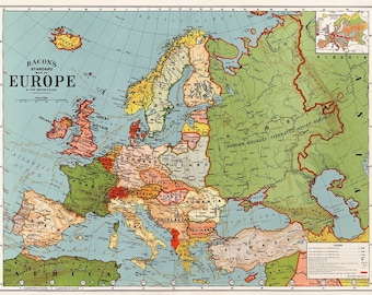 Bacons standaardkaart van Europa, ca1925 - G.W. Bacon vintage print - Europa van de 20e eeuw, geschiedenis