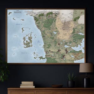 Affiche de carte fantastique de l'ouest de Faerûn - Art mural Donjons et Dragons Royaumes oubliés - Décoration haute fantaisie pour les fans de D&D et la planification de campagne