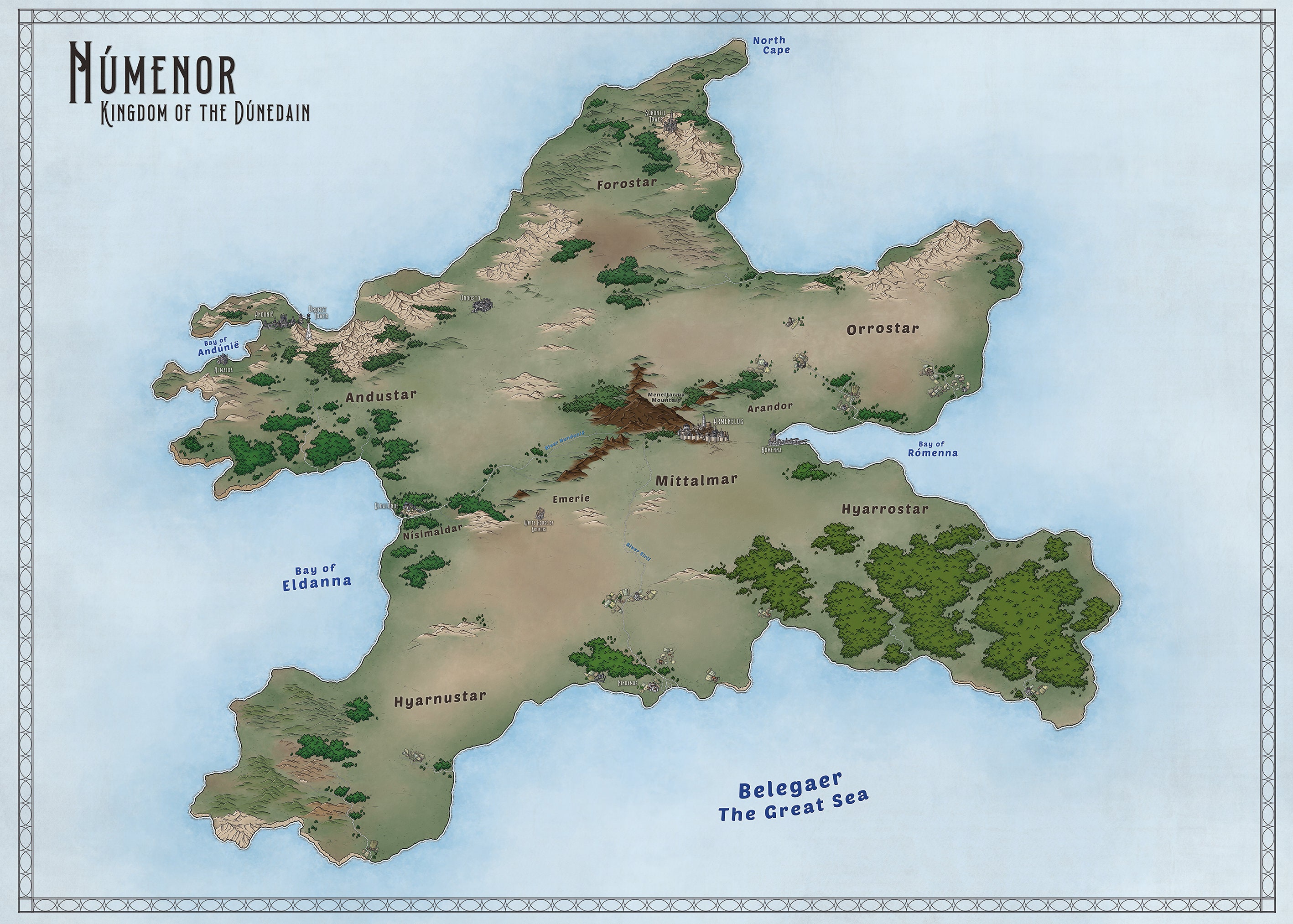 Map Of Numenor And Middle Earth Númenor Map From Tolkien's Works. Middle Earth. Epic High | Etsy Singapore