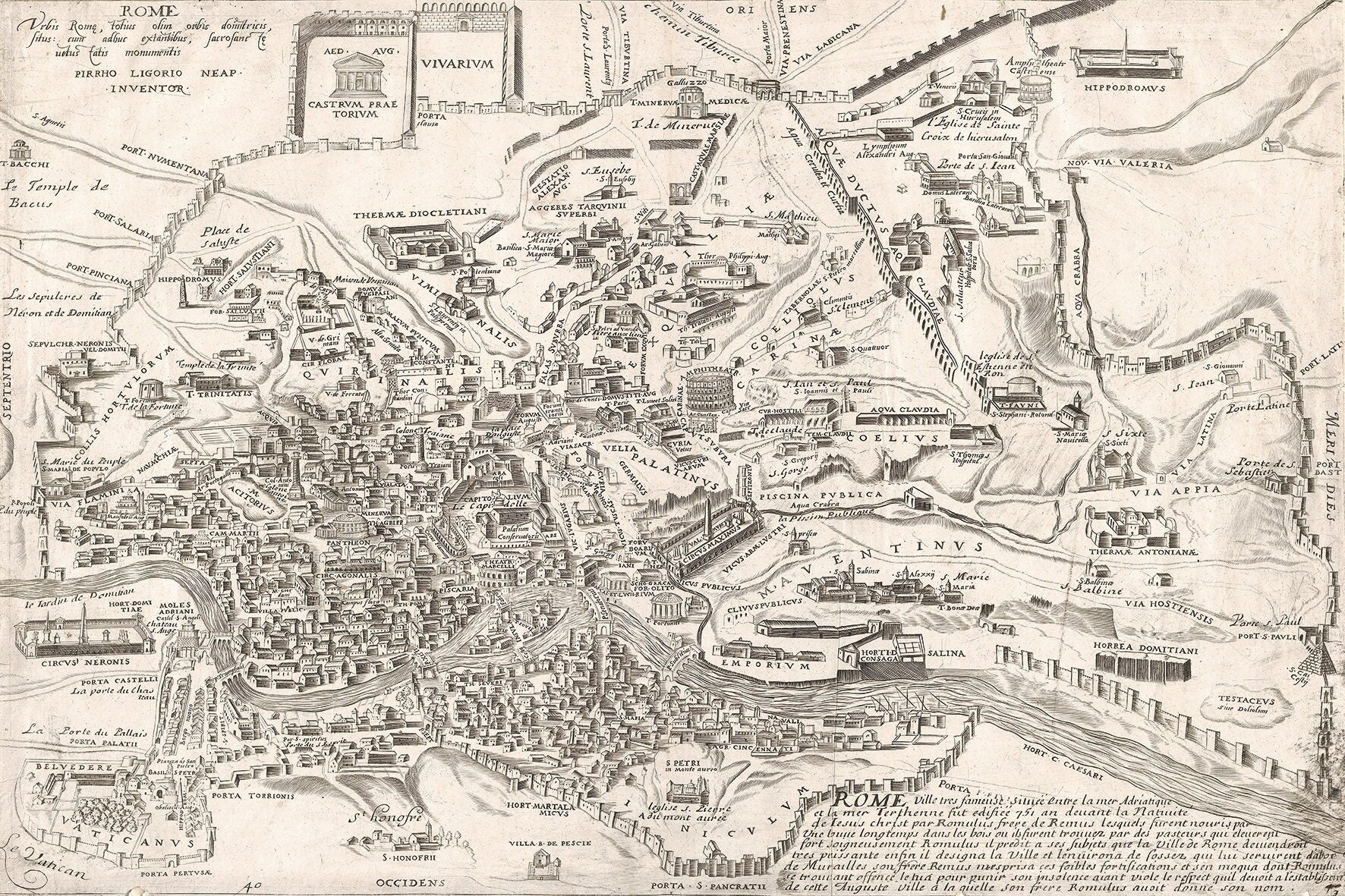 Map of Ancient Rome - Pirro Ligorio vintage print - Roman Empire, European History
