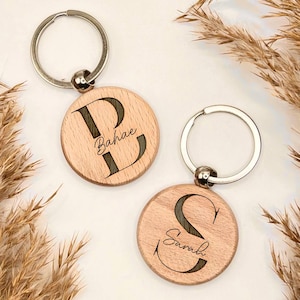 Schlüsselanhänger Holz graviert | Inicjały i nazwa personalisiert | Geschenk für Männer, Frauen, Freunde | Rückseite opcjonalne Widmung