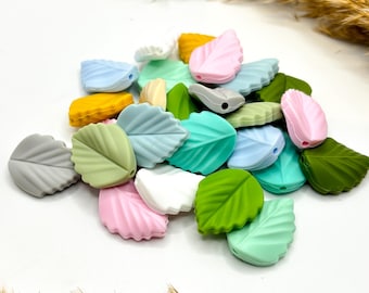Silikonperle Blatt | BPA-frei | für Schnullerketten und Babyspielzeug | 14 Farben | DIY Perle i Blattform aus Silikon