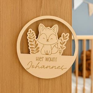 Personalisierter Holzschild Fuchs | Namensschild Kinderzimmer mit Wunschtext | Türschild, Babygeschenk, Waldtiere