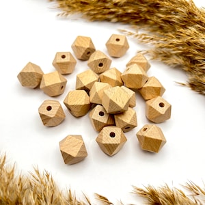 Hexagon Holzperlen | 16 mm oder 20 mm | naturbelassenes Buchenholz7  Bastelperlen für Schnullerketten, DIY und Makramee