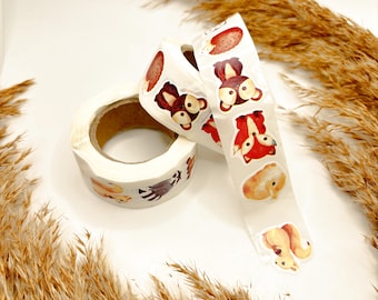Pegatinas Animales del Bosque | Stickers Acuarela Zorro Oso Erizo Ardilla | 500 Pegatinas DIY