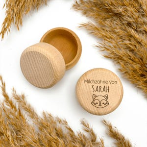 Zahndose Holz mit Tiermotiv & Name | Personalisierte Milchzahndose mit Wunschtext und Schriftwahl | Geschenk für Kinder
