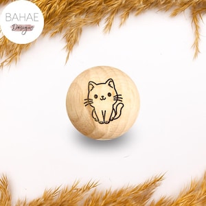 Holzperle mit Motiv | KATZE | Naturholz Buche 12–30 mm | Zgodność CE | Zrób to sam Babygeschenk i Schnullerkette