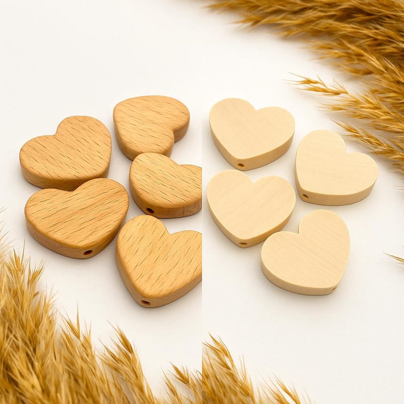 Herz Holzperlen | 25mm Buche oder 30mm Ahorn | naturbelassen | für Schnullerketten, DIY & Makramee image 1