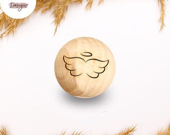Holzperle mit Motiv | ENGEL | Naturholz Buche 12–30mm | CE-konform | DIY Babygeschenk & Schnullerkette