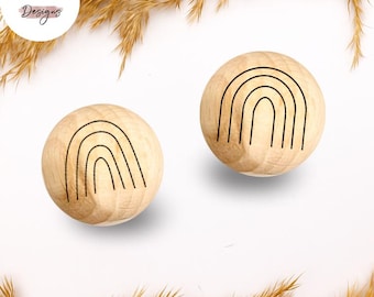 Holzperle mit Motiv | REGENBOGEN | Naturholz Buche 12–30mm | CE-konform | DIY Babygeschenk & Schnullerkette | 2 Varianten