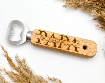 Personalisierter Holz-Flaschenöffner mit Gravur | Geschenk für Papa | Namen individuell | Vatertag und Geburtstag