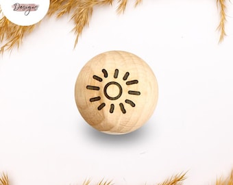 Holzperle mit Motiv | SONNE | Naturholz Buche 12–30mm | CE-konform | DIY Babygeschenk & Schnullerkette