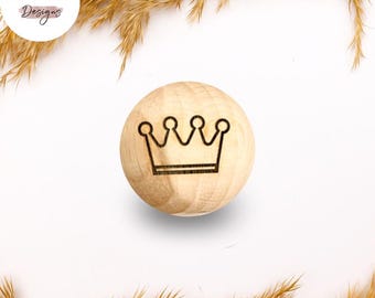 Holzperle mit Motiv | KRONE | Naturholz Buche 12–30mm | CE-konform | DIY Babygeschenk & Schnullerkette