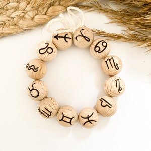 Holzperlen mit Gravur ZODIAC STERNZEICHEN Engraved Wood pearls Makramee Perlen image 1