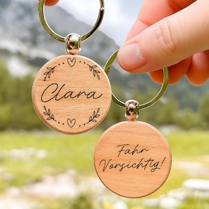 Schlüsselanhänger Holz | Wunschname mit Bordüre | Rückseite mit Wunschtext | personalisiertes Geschenk für Mama, Freundin, Partner