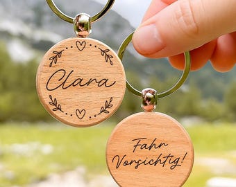 Schlüsselanhänger Holz | Wunschname mit Bordüre | Rückseite mit Wunschtext personalisiertes Geschenk für Mama, Freundin, Partner