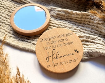 Personalisierter Taschenspiegel aus Buchenholz | runder Spiegel mit Spruch | ideales Geschenk für Sie