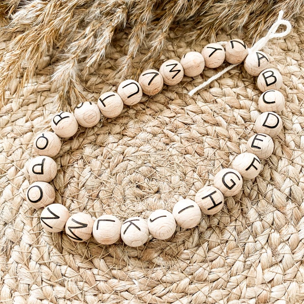 Perles en bois avec | de gravure Lettres | Perles de bois gravées | Perles de Macramé