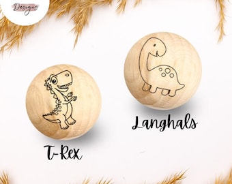 Holzperle mit Motiv | Süße DINOS | Naturholz Buche 12–30mm | CE-konform | DIY Babygeschenk & Schnullerkette