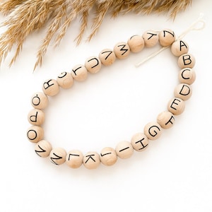 Holz Buchstabenperlen A-Z | Pernas holz personalizadas com gravação | 12–30 mm | Bastelperlen für Schnullerketten, DIY, Deko