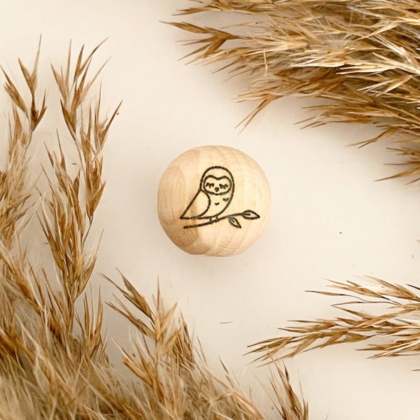 Holzperlen mit Gravur | SLEEPING OWL | Engraved Wood pearls | Makramee Perlen