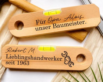 Personalisierte Wasserwaage aus massivem Buchenleimholz | Geschenk für Männer, Handwerker, Vatertag, Geburtstag