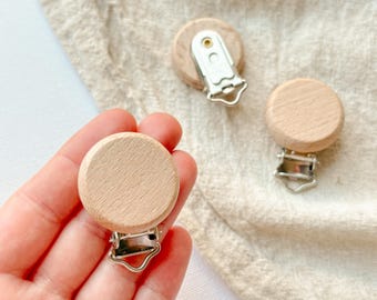 Schnullerclip aus Buchenholz | rund & flach | naturbelassen für DIY Schnullerketten und Babyzubehör