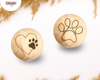 Holzperle mit Motiv | PFOTENLIEBE | Naturholz Buche 12–30mm | CE-konform | DIY Babygeschenk & Schnullerkette