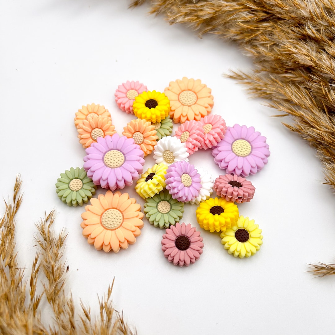56 Stück Silikonperlen Set - Gänseblümchen Bastelperlen Für Schmuck & Schlüsselanhänger