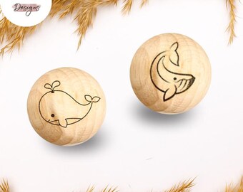 Holzperle mit Motiv | WAL | Naturholz Buche 12–30mm | CE-konform | DIY Babygeschenk & Schnullerkette | 2 Varianten