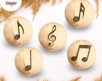 Holzperle mit Motiv | MUSIKNOTEN | Naturholz Buche 12–30mm | CE-konform | DIY Babygeschenk & Schnullerkette
