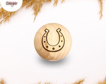 Holzperle mit Motiv | HUFEISEN | Naturholz Buche 12–30mm | CE-konform | DIY Babygeschenk & Schnullerkette