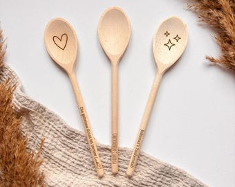 Personaliseerbaar door Kochlöffel en Buchenholz | Tekst en motief voor tekst | Cadeau voor Camper, Küche, Einzug of Hobbyköche