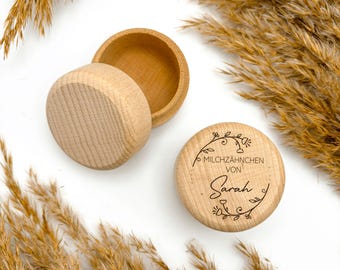 Zahndose aus Holz mit Name & Blumenranke | Milchzahndose personnalisée | Geschenk zur Geburt oder Einschulung