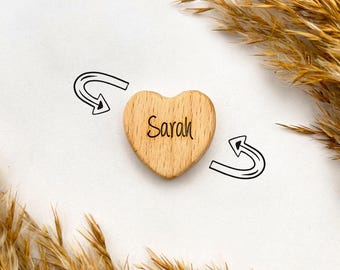 Herzperle Holz mit Gravur – personalisiert | Buchenholz 21x20mm | beidseitig gravierbar | Namensperle Baby | Geschenk Geburt oder Taufe