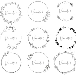 May include: Nine different black and white wreath designs with the word "Variante" followed by a number from 1 to 9.