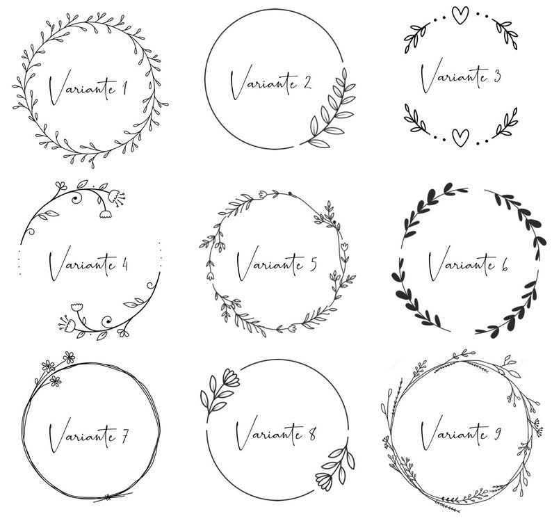 May include: Nine different black and white wreath designs with the word "Variante" followed by a number from 1 to 9.