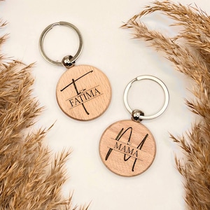 Schlüsselanhänger Holz | Initiale & Name graviert | Monogramm Design | Rückseite mit Wunschtext | Geschenk personalisiert