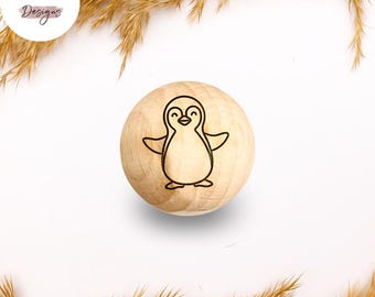 Holzperle mit Motiv | PINGUIN | Naturholz Buche 12–30mm | CE-konform | DIY Babygeschenk & Schnullerkette