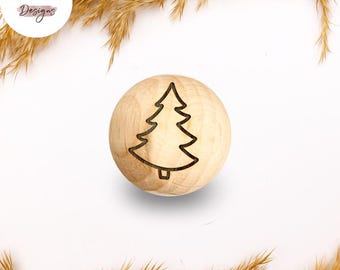 Holzperle mit Motiv | TANNENBAUM | Naturholz Buche 12–30mm | CE-konform | DIY Babygeschenk & Schnullerkette