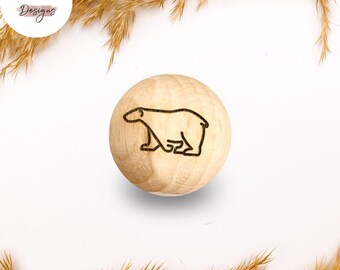 Holzperle mit Motiv | EISBÄR | Naturholz Buche 12–30mm | CE-konform | DIY Babygeschenk & Schnullerkette