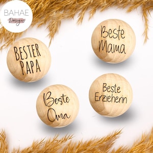 Holzperle mit Motiv | Beste .. | Naturholz Buche 12–30mm | CE-konform | DIY Babygeschenk & Schnullerkette